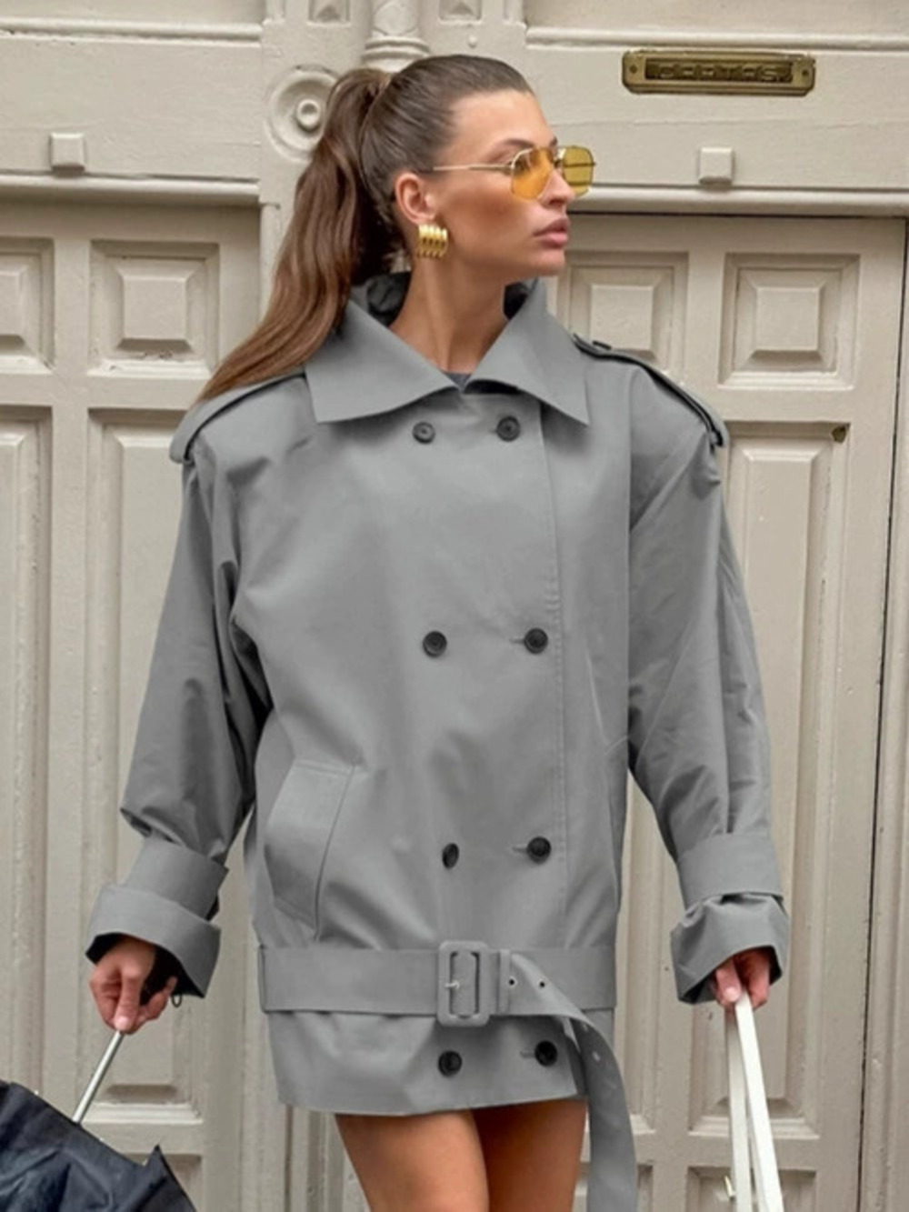 Forever 21 Vintage Double Breasted Trench Coat Mid Length WinterCommute Grey